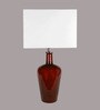 Merlot Red White Fabric Shade Table Lamp with Ruby Red Base