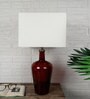 Merlot Red White Fabric Shade Table Lamp with Ruby Red Base