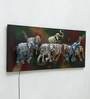 Iron And Mdf Wood Group Of Elephant Wall Art With LED In Multicolour