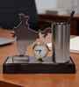 Metal decorative pen stand, cardholder, clock stand with India map showpiece