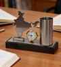 Metal decorative pen stand, cardholder, clock stand with India map showpiece