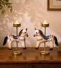 Metal Handpainted Decorative Horse Tlight Set of 2