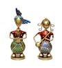 Metal Handpainted Decorative Set of 2 Couple Musician Showpiece  in Multicolor