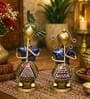 Metal Handpainted Decorative Set of 2 Couple Musician Showpiece  in Multicolor