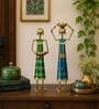 Metal Handpainted Decorative Set of 2 Lady Doll Showpiece  in Multicolor