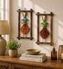 Metal Handpainted Decorative Set of 2 Lady Musician Doll Wall Hanging in Multicolor