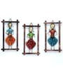 Metal Handpainted Decorative Set of 3 Lady Musician Doll Wall Hanging  in Multicolor