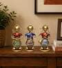 Metal Handpainted Decorative Set of 3 Lady Musician Showpiece in Multicolor
