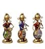 Metal Handpainted Decorative Set of 3 Lady Musician Showpiece in Multicolor
