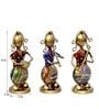 Metal Handpainted Decorative Set of 3 Lady Musician Showpiece in Multicolor