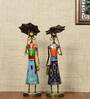 Metal Handpainted Decorative Umbrella Doll  Showpiece (Set of 2) Figurine