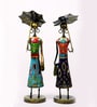 Metal Handpainted Decorative Umbrella Doll  Showpiece (Set of 2) Figurine