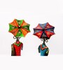 Metal Handpainted Decorative Umbrella Doll  Showpiece (Set of 2) Figurine