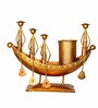 Metal Handpaited Decorative Boat Pen Stand in Golden Finish