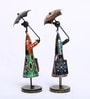 Set Of 2 Metal Lady With Umbrella Showpiece