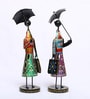 Set Of 2 Metal Lady With Umbrella Showpiece