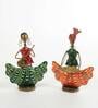 Metal Multicolour Musician Set Of 2 Figurine