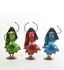 Metal Multicolour Dancing Lady Set Of 3 Figurine