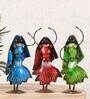 Metal Multicolour Dancing Lady Set Of 3 Figurine