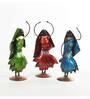 Metal Multicolour Dancing Lady Set Of 3 Figurine