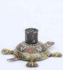 Hand Painted Tortoise Multicolour Metal Pen Stand