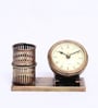 Metal Pen Stand With Analog Clock Antique Pen Stand