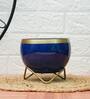 Metal Desk Pot BlueGolden Print with stand