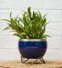 Metal Desk Pot BlueGolden Print with stand