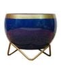 Metal Desk Pot BlueGolden Print with stand