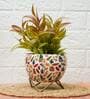 Metal Desk Pot Leaf Print with stand Set Of 2
