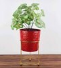 Metal Planter with Metal Stand Red & Golden