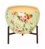 Metal Desk Pot With Stand In Green Color Floral Design
