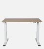 Metal Study Table in White & Urban Teak Finish With Adjustable Height