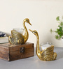 Golden Metal Swan Figurien Candle Holder Set of 2