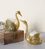 Golden Metal Swan Figurien Candle Holder Set of 2