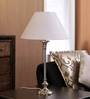White Fabric Shade Table Lamp With Silver Base