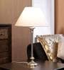 White Fabric Shade Table Lamp With Silver Base
