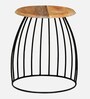 Metalico Round End Table In Natural & Black Colour