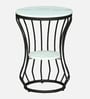 Mette White Porcelain Top End Table With Black Finish