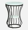 Mette White Porcelain Top End Table With Black Finish