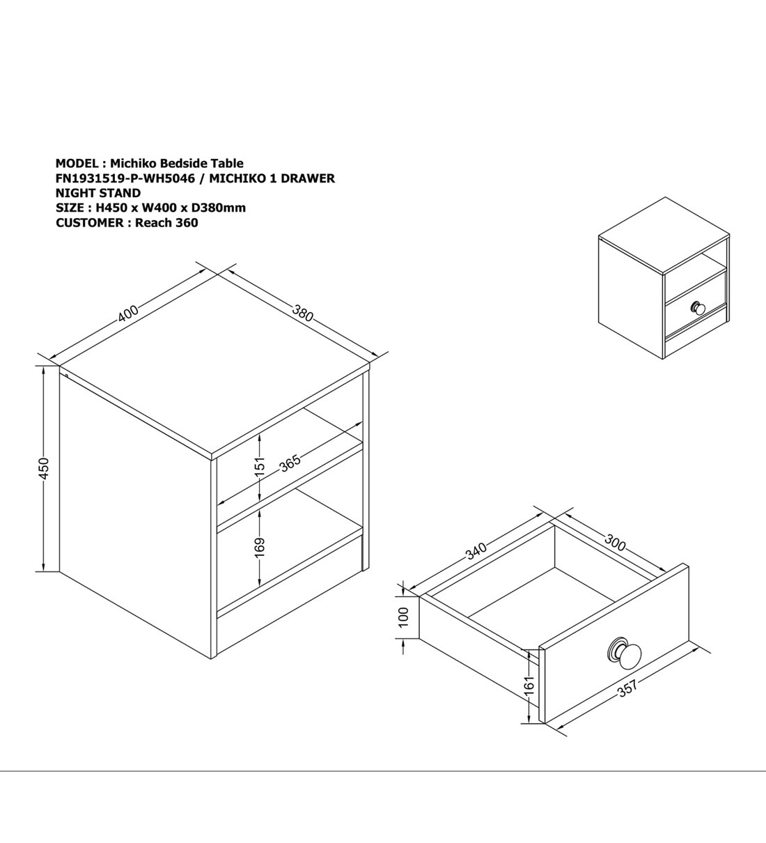 Buy Michiko Bedside Table in Columbia Walnut Finish with Drawer Online