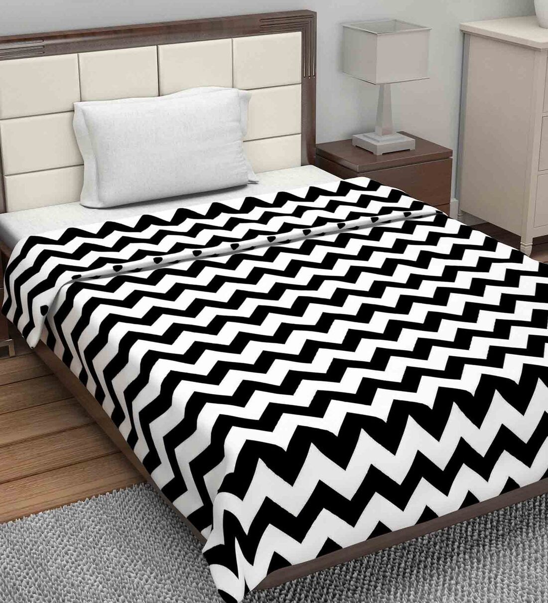 Buy Microfiber 120 GSM Geometric Print White and Black Single Bed AC ...