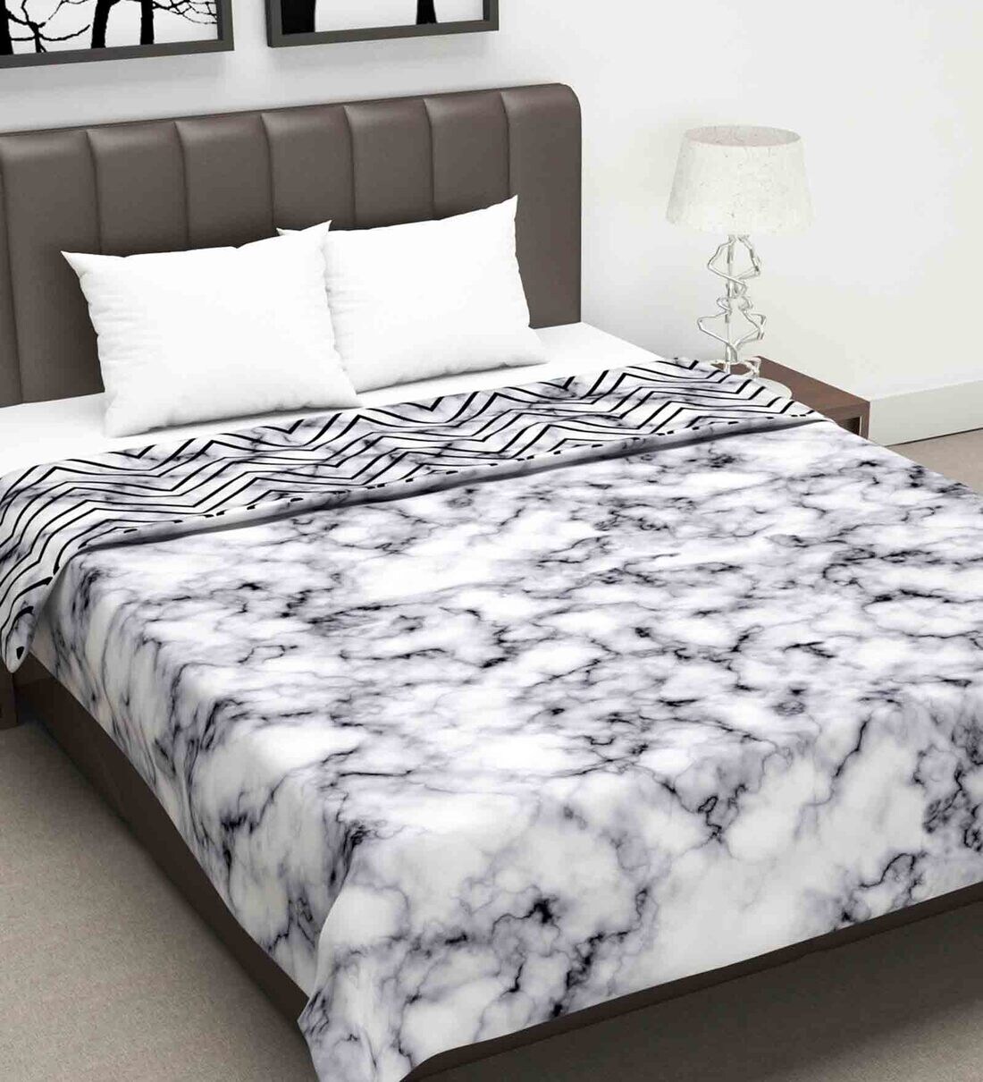 Buy Grey Abstract Polyester 120 GSM Double Bed Reversible Dohar by