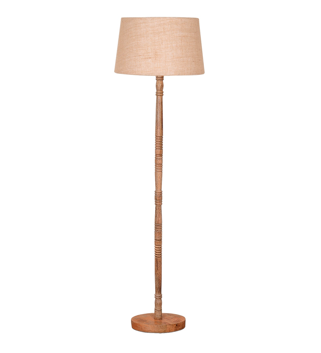 Buy Mid Century Modern Floor Lamp, Hand-turned Wood, Off-White at