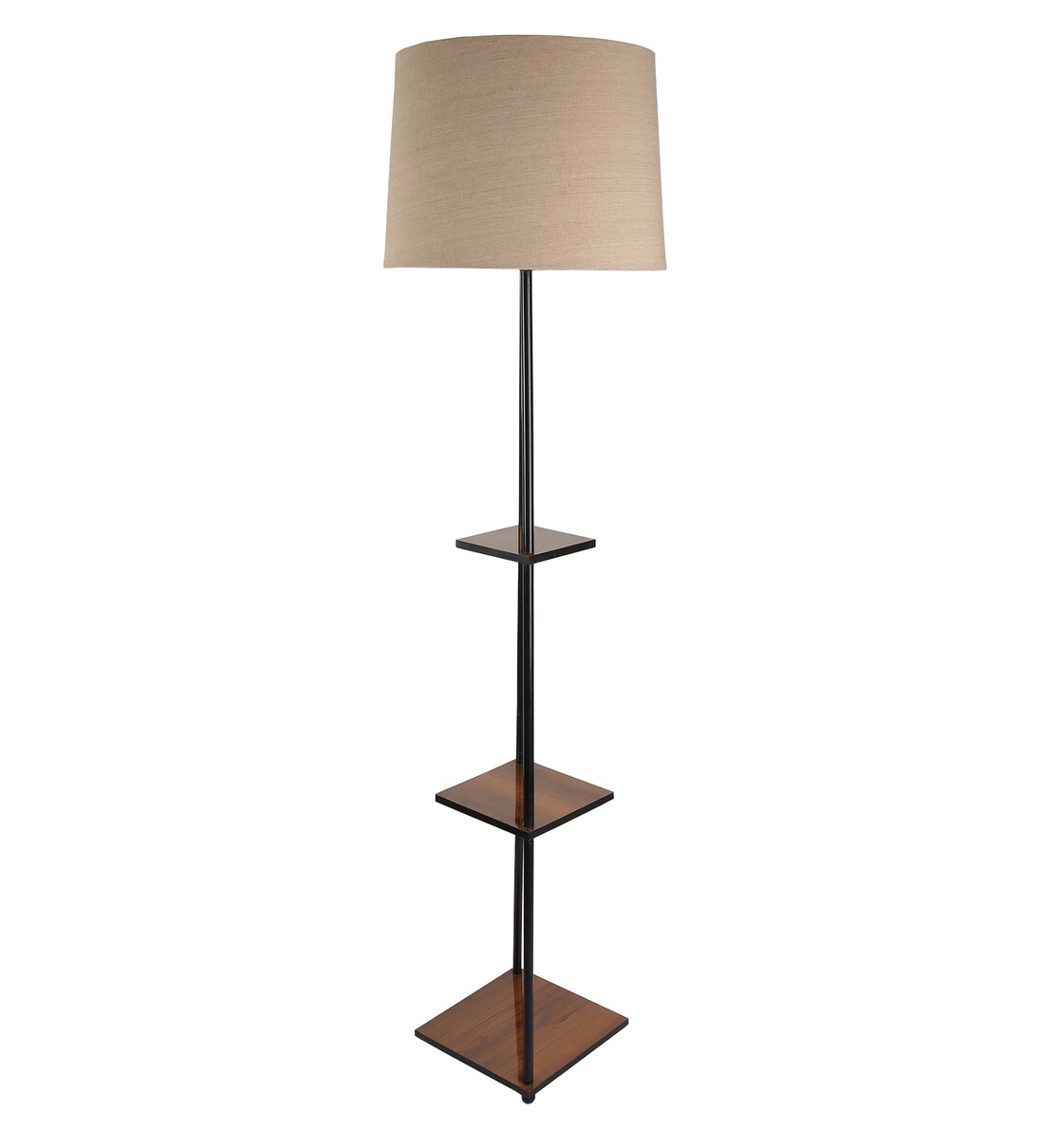 Buy Midewest 3 Tier Teak Beige Cotton Shade Floor Lamp With Black