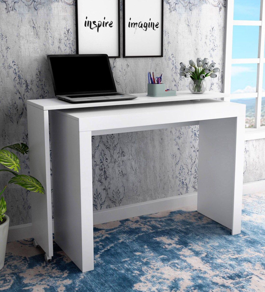 Buy Midori Study Table In White Finish By Mintwud Online Modern