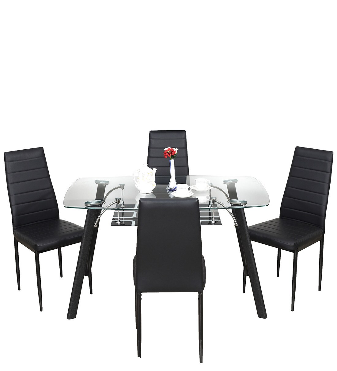 Buy Poznan 4 Seater Dining Set in Black Colour by Royaloak Online