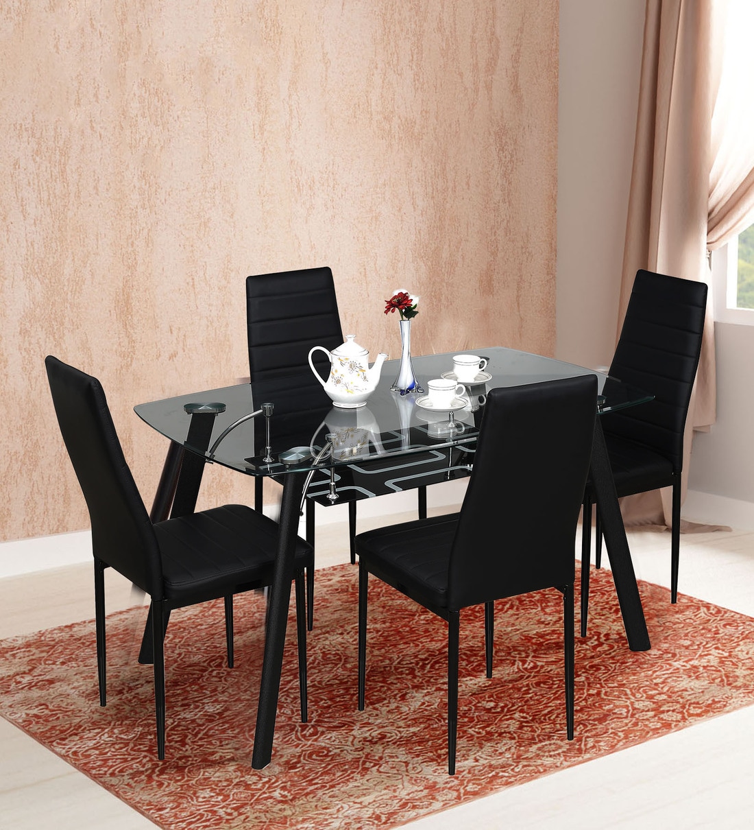 Buy Poznan 4 Seater Dining Set in Black Colour by Royaloak Online