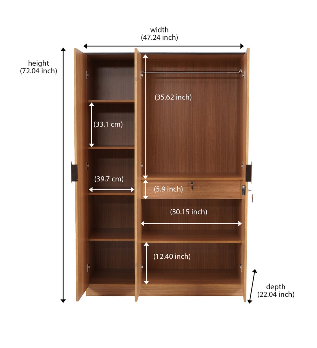 Buy Milford 3 Door Wardrobe in Urban Teak Finish at 67% OFF by