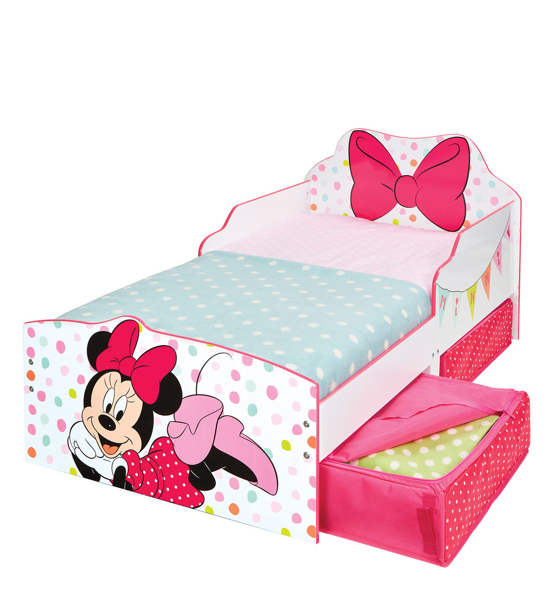 Buy Minnie Mouse Toddler Bed with Drawer Storage by Cot & Candy Online